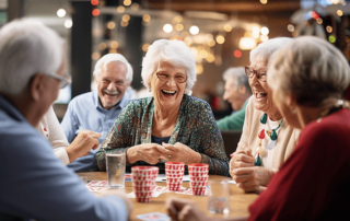 6 seniors at a table plating card games